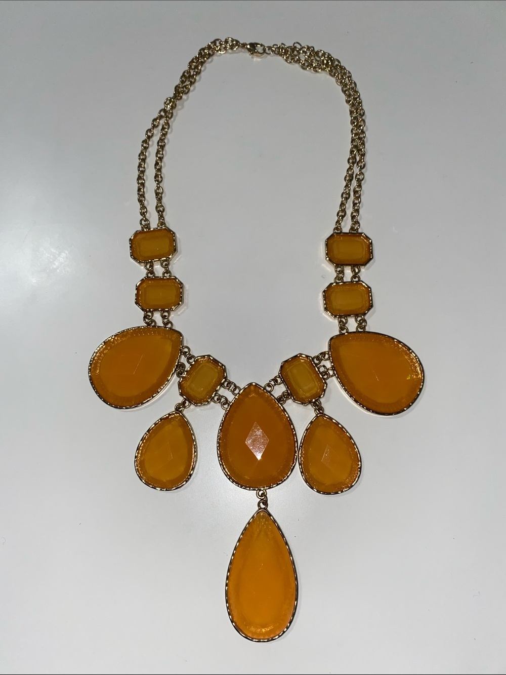 Gold-Tone Orange Bib Chunky Statement Necklace